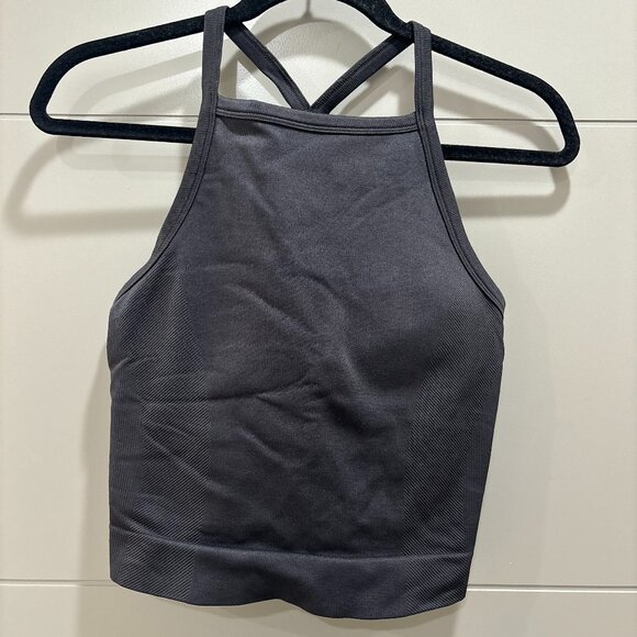 All in Motion Seamless Rib Cropped High Neck Tank; Black; Large - Picture 1 of 2